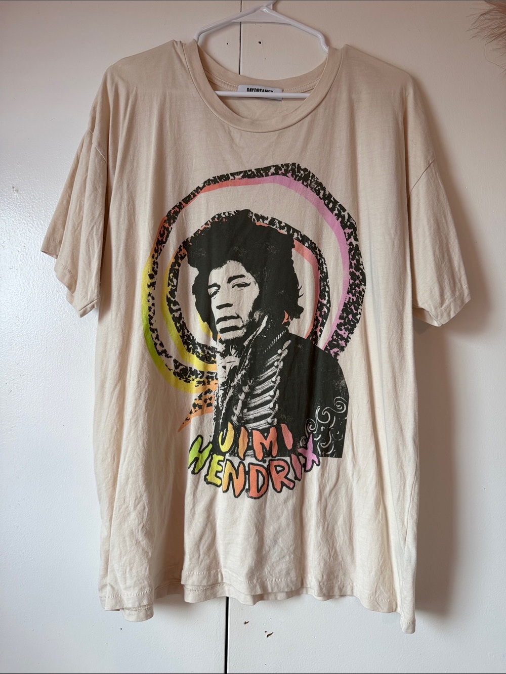 Daydreamer Cream Jimi Hendrix Graphic Tee with Multicolor Print